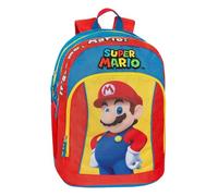Super Mario Official School Backpack, with 2 Large Central Spaces, Large Front Pocket, Adjustable and Padded Straps, Thermoformed Back and Base, 32 x 43 x Hx23 cm, Blue and Red, 32x43Hx23 cm