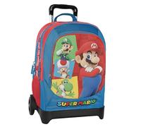 Super Mario Official Trolley School Backpack, Detachable Trolley Structure, Replaceable Wheels, Adjustable Handle, 2 Main Compartments, Front Pocket, Padded Shoulder Straps, 34 x 52 x Hx22 cm, blue