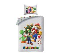 Super Mario Reversible Bedding Set, Duvet Cover 140 x 200 cm and Pillowcase, Polyester, with Mario, Luigi, Toad, Peach, Wario and Yoshi