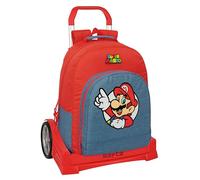Super Mario - School Backpack, Ergonomic Back, with Safta Evolution Trolley, Ideal for Children of Different Ages, Comfortable and Versatile, Quality and Resistance, 32 x 15 x 42 cm