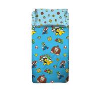 Super Mario Single Bed Sheet Set, Single Room, Pillowcase, Top Sheet, Fitted Sheet, 100 Percent Cotton, Light Blue