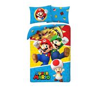 Super Mario Single Duvet Cover 140x200 + Pillowcase 100% Cotton Luigi Toad