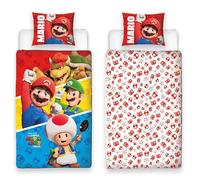 Character World Nintendo Super Mario Movie Official Single Childs Duvet Cover Set | Jump Design Reversible 2 Sided Bedding Including Matching Pillow Case Brands Single Bed Set | Polycotton