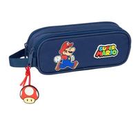 SUPER MARIO TRICK - Double Child's Pencil Case, Children's Pencil Case, Ideal for School Age Children, Comfortable and Versatile, Quality and Resistance, 21 x 6 x 8 cm, Dark Blue/Red, M, Casual