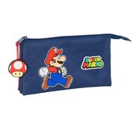 Super Mario Trick - Triple Pencil Case, Children's Pencil Case, Ideal for School Age Children, Comfortable and Versatile, Quality and Resistance, 22 x 3 x 12 cm, Dark Blue/Red, M, Casual