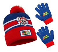 Super Mario Winter Accessories Set for Boys & Teens 6-14 Yrs, 2 Pcs Gloves & Winter Hat or 3 Pcs Hat Scarf Gloves, Boys Gift (6-14 Years, Red/Blue, 2 Pcs)
