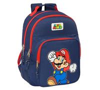 SUPER MARIO WORLD - Children's School Backpack, Ideal for Children of Different Ages, Comfortable and Versatile, Quality and Resistance, 32 x 15 x 42 cm, Navy Blue, navy, Estándar, Casual, Navy,