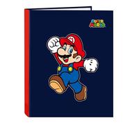Super Mario World - Folder with 4 Rings, Ideal for Children of Different Ages, Comfortable and Versatile, Quality and Resistance, 26.5 x 33 cm, Navy Blue, Navy, Estándar, Casual
