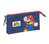 Super Mario World - Triple Pencil Case, Children's Pencil Case, Ideal for School-Age Children, Comfortable and Versatile, Quality and Resistance, 22 x 3 x 12 cm, Navy Blue, Navy, Estándar, Casual