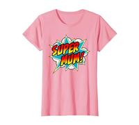 Super Mum Comic Book Superhero Mother's Day T-Shirt, Women, Pink, Large