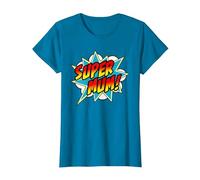 Super Mum Comic Book Superhero Mother's Day T-Shirt, Women, Sapphire Blue, Medium