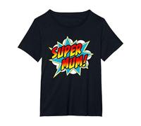 Super Mum Comic Book Superhero Mother's Day T-Shirt, Women's Plus, Black, 3X