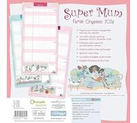 Super Mum Family Organiser 2026, 16-Month Wall Calendar, 5 Column Layout, Pink, with Notes Pocket, Stickers, Monthly Planner September 2025-December 2026