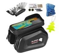 super NADIAK Waterproof Bike Frame Bag with 6" Phone Window - Complete Cycling Set with 16-in-1 Multi Tool & Safety Accessories (Style 1)