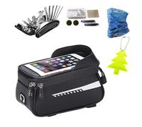 super NADIAK Waterproof Bike Frame Bag with 6" Phone Window - Complete Cycling Set with 16-in-1 Multi Tool & Safety Accessories (Style 2)