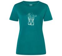 super.natural - Women's Flower Boots Tee - Merino shirt size S, turquoise