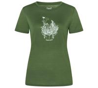 super.natural - Women's Flowerhands Tee - Merino shirt size M, chive / tobacco glitter