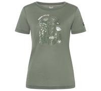 super.natural - Women's Rock Flowers Tee - Merino shirt size S, olive
