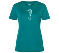 super.natural - Women's Sea Horse Tee - Merino shirt size M, pacific /white