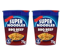 Super Noodles BBQ Beef Flavour Instant Noodle Pot, Quick 4 Minute Cook, 75g,Pack Of 2