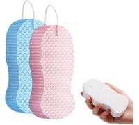 Super Peeler Sponge - Bath Exfoliator Tool, Skin Scrubber Pad | 3D Mesh Body Cleaner, Gentle Skin Smoother Sheet, Soft Peeling Sponge for Adult, Child Bathing, Pregnancy Hygiene (White) (Pink+Blue)