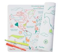 SUPER PETIT Reversible Planisphère 100% Silicone and 1 Felt Pen Educational Game + 3 Years - French English - Discover Memorising - Montessori Method - Erasable and Reusable - Set 40 x 30 cm