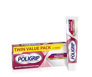 Super Poligrip Original Formula Zinc Free Denture and Partials Adhesive Cream, 2.4 ounce (Twin Pack)