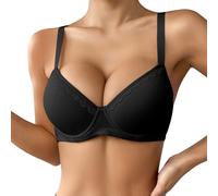 Super Push Up Bra 2 Sizes Bigger Padded Push Up Shockabsorber Sports Bra Sexypadded Support Underwire Bralettes Soft Comfort Full Coverage Adjustable Straps T ShirtPlunge Bra (2-Black-B, 42C)