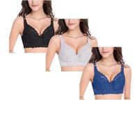 Super Push up Bras for Women Sexy Floral Lace Plus Size Full Coverage Ladies Solid Color Bras (No Underwire) Comfortable Brassiere with Adjustable Shoulder Strap Floral Secrets Bra UK Gift for Women