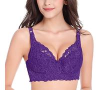 Super Push up Bras for Women Sexy Floral Lace Plus Size Full Coverage Ladies Solid Color Bras (No Underwire) Comfortable Brassiere with Adjustable Shoulder Strap Floral Secrets Bra UK Gift for Women