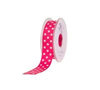 SUPER RIBBONS®™ Full Reel 10mm Polka Dot/Spotty Satin Ribbon, 20 Metres on Reel- Hot Pink