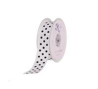 SUPER RIBBONS®™ Full Reel 10mm Polka Dot/Spotty Satin Ribbon, 20 Metres on Reel- White - Black Spots