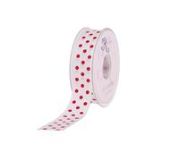 SUPER RIBBONS®™ Full Reel 38mm Polka Dot/Spotty Satin Ribbon, 20 Metres on Reel- White - Red Spots