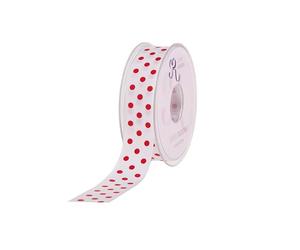 SUPER RIBBONS®™ Full Reel 38mm Polka Dot/Spotty Satin Ribbon, 20 Metres on Reel- White - Red Spots