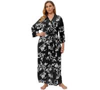 Super Shopping-zone Women's Plus Size Long Robes Kimonos Plus Size Maternity Robes Delivery Robes Sleepwear, Black#white Floral, 4X