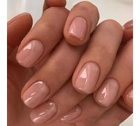 Super Short Press On Nails, Glossy Nude Pink Rounded False Nails, 24-Piece | Selection Of Tip Sizes, Natural-Looking Pure Colour Style, For Everyday Manicures, Social Occasions And Seasonal Events