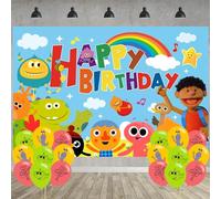 Super Simple Songs Birthday Party Decoration,Super Songs Party Photo Background 5 x 3 FT and 18 Pcs Balloon,Kids Songs Merch Party Backdrop Supplies