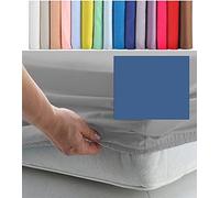 SUPER SINGLE EXTRA WIDE FITTED SHEET 42" x 75" (3' 6" x 6' 3") 300 Thread Count Percale Material (Denim Blue, 13" Depth)