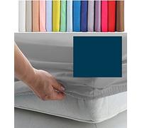 SUPER SINGLE EXTRA WIDE FITTED SHEET 42" x 75" (3' 6" x 6' 3") 300 Thread Count Percale Material (Navy Blue, 10" Depth)