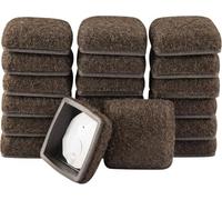 Super Sliders 1 1/4" Square Secure Grip Formed Felt Furniture Movers for Hard Surface Flooring, Brown