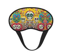 Super Smooth Soft Day of The Dead Mexican Skull Floral Art Sleeping Eye Mask with Elastic Strap for Sleeping Travel Shift Work & Meditation - No Pressure Plane Eye Cover