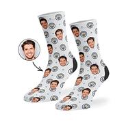 Super Socks Personalised Manchester City Socks | Official Manchester City Merchandise | Upload Your Photo | Man City Socks | Man City Gifts | Man City Football Socks for Men & Women (Womens 4-7)