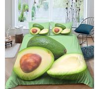 Super Soft 3D Print Microfiber Avocado fruit Duvet Cover Set All Season Bedding Set with Pillow Shams Natural green produce Bedding Quilt Cover Breathable Washable for Teens Adults Single（140x200cm）