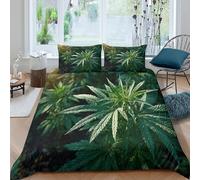 Super Soft 3D Print Microfiber Cannabis plant Quilt Cover Set Easy Care Bedding Set w/ Pillowcase Natural green foliage_ Duvet Cover All Season Breathable Washable for Bedroom Decor Single（135x200cm）