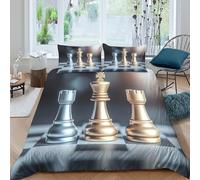 Super Soft 3D Print Microfiber chess strategy Quilt Cover Set Easy Care Bedding Set w/ Pillowcase modern board game design Duvet Cover All Season Breathable Washable Bedroom Decor Double（200x200cm）