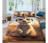 Super Soft 3D Print Microfiber Cute meerkat Quilt Cover Set Easy Care Bedding Set w/ Pillowcase Digital cartoon style Duvet Cover All Season Breathable Washable for Bedroom Decor Double（200x200cm）