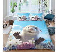 Super Soft 3D Print Microfiber Cute otter waving Quilt Cover Easy Care Bedding Set w/ Pillowcases Digital Style Bed Quilt Cover All Season Breathable Washable for Kids Teens Adults Single（135x200cm）