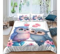 Super Soft 3D Print Microfiber cute owl pair Quilt Cover Set Easy Care Bedding Set w/ Pillowcase cartoon style illustration Duvet Cover All Season Breathable Washable Bedroom Decor Single（140x200cm）