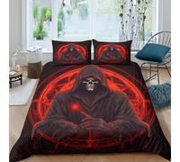 Super Soft 3D Print Microfiber Death figure Quilt Cover Set Easy Care Bedding Set w/ Pillowcase Dark fantasy Style Duvet Cover All Season Breathable Washable for Bedroom Decor Single（135x200cm）