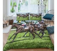 Super Soft 3D Print Microfiber Horse Racing Action Duvet Cover Set All Season Bedding Set w/ Pillow Shams Dynamic Sports Event Bedding Quilt Cover Breathable Washable Teens Adults Single（135x200cm）